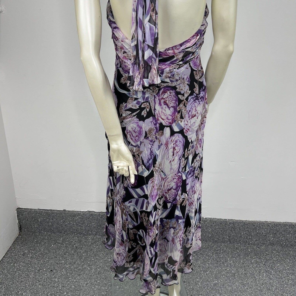 Diane Von Furstenberg Silk Dress Black/purple Floral Halter Open Back Sz 8 - Picture 9 of 11